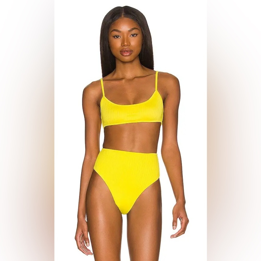 Frankie’s Bikinis high waisted high cut yellow bikini set M